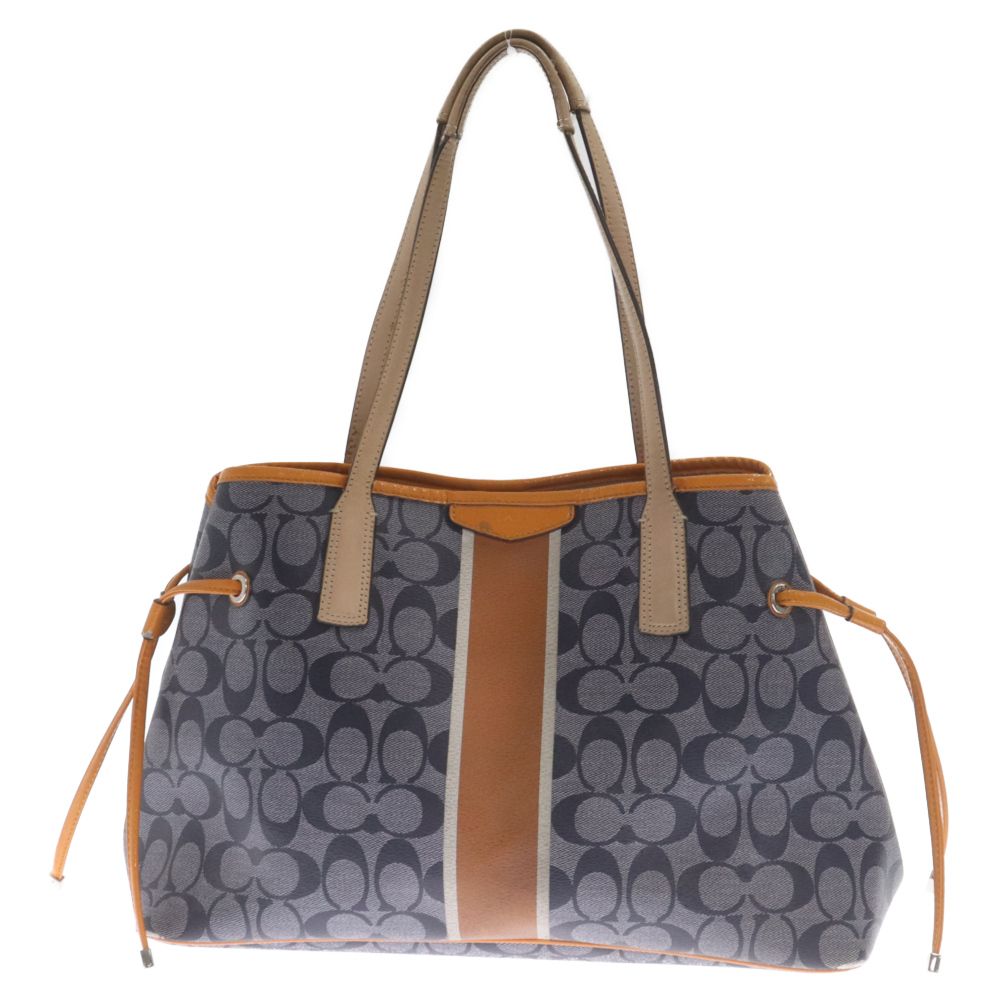 COACH (コーチ) 19SS SIGNATURE STRIPE CARRYALL BAG シグネチャー ストライプ キャリーオールバッグ トートバッグ ネイビー/イエロー D1481-F29064
