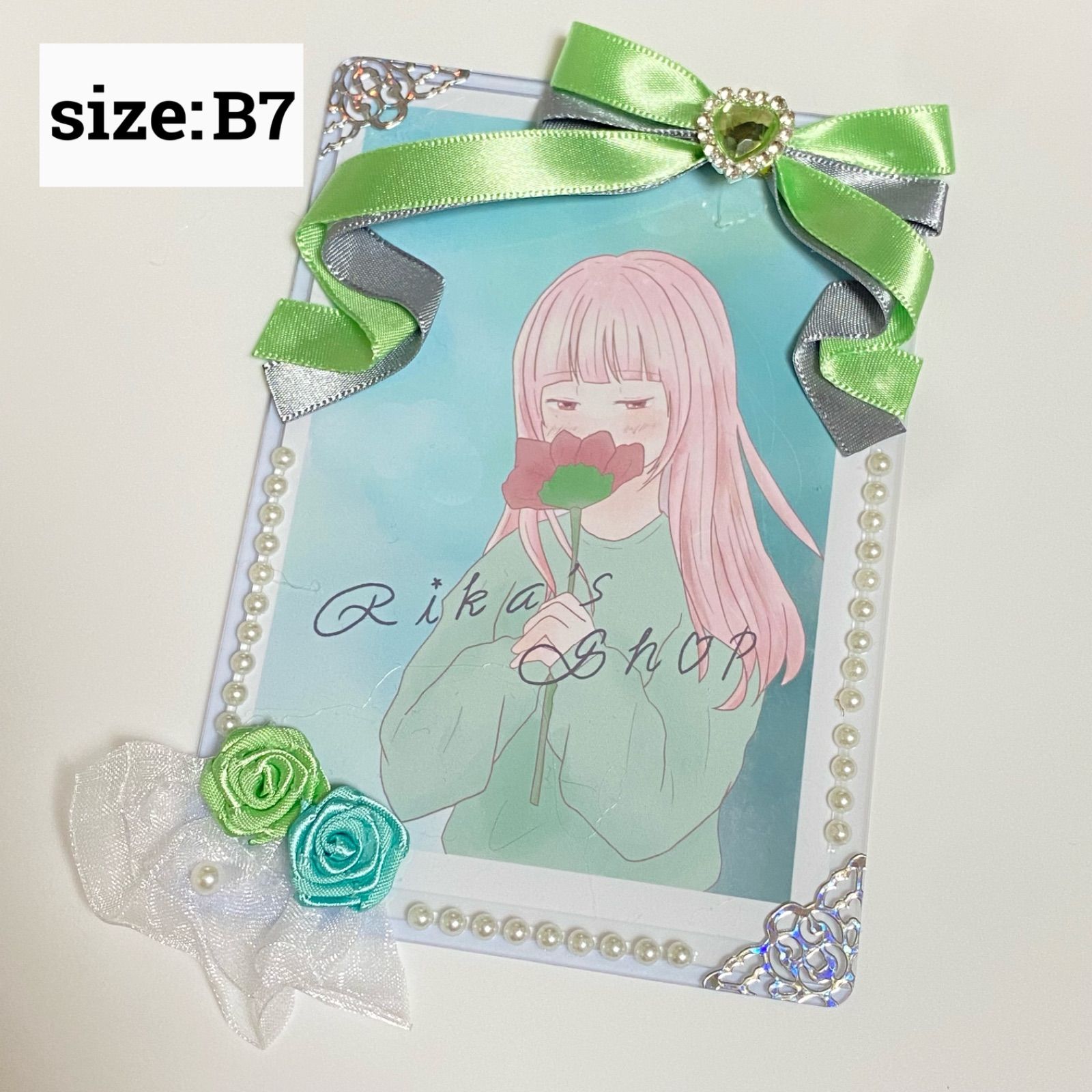 255. 硬質ケース くすみピンク ベージュ系 B7 デコ ハンドメイド-