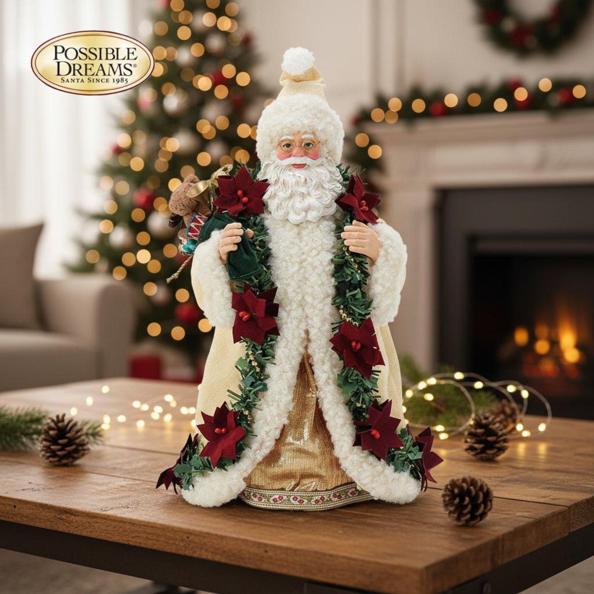 Old World Poinsettia Santa 26.7cm | サンタ サンタクロース 人形 置物 フィギュア クリスマス ホリデー Possible Dreams 正規輸入品