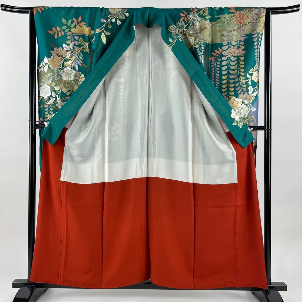 振袖 身丈159.5cm 裄丈64cm M 袷 辻が花柄 霞 金銀彩 金通し 緑 正絹  