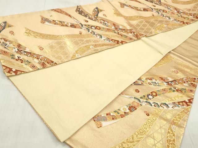 平和屋着物◎六通柄袋帯 唐織 花松文 葛帯 金糸 正絹 逸品