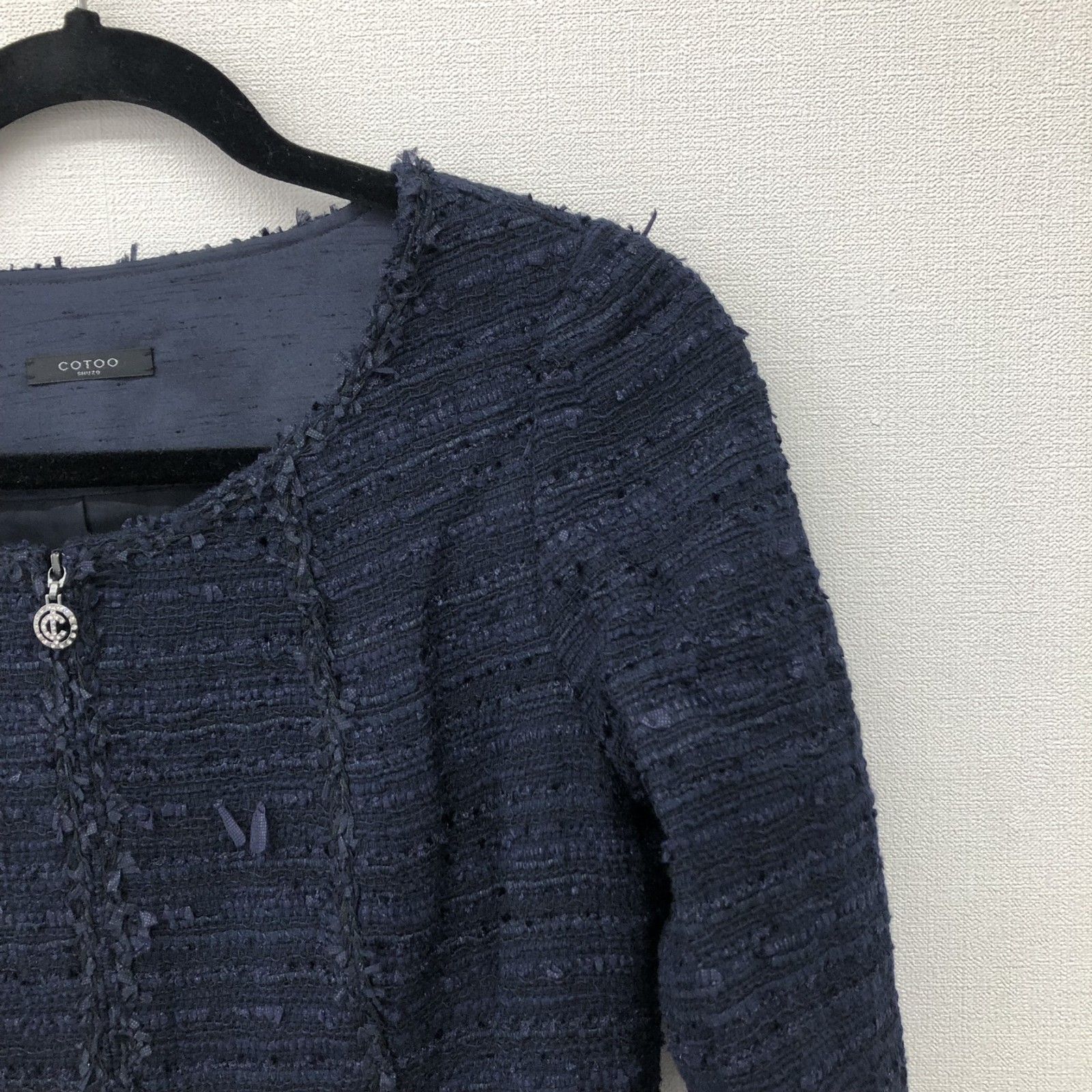 【海外限定】 COTOO】コトゥー アウター ロング ノーカラージャケット 長袖 紺 ジャケット・アウター