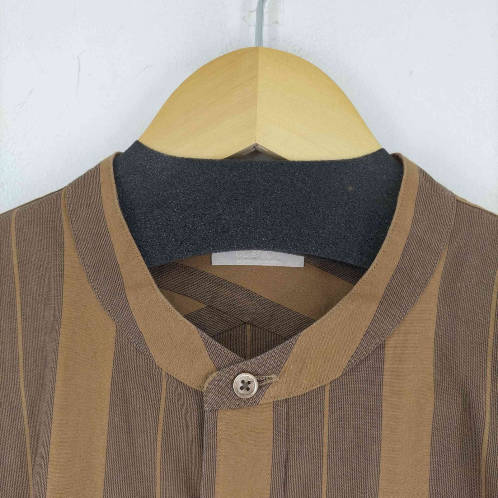 ULTERIOR OVERLAID BAND COLLAR バンドカラー アルテリア ULTERIOR OVERLAID BAND COLLAR BROWN SHIRT STRIPE
