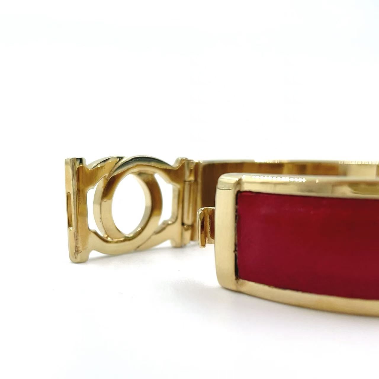 値下げSalvatore Ferragamo ゴールドスチール✖️レザー バングル Salvatore Ferragamo ダブルガンチーニ レザー レザー×メタル