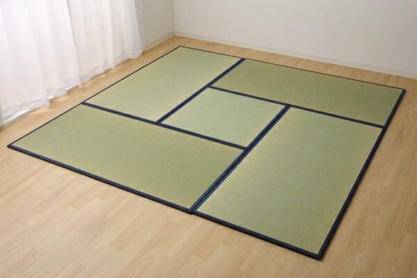 完売 日本製 い草 置き畳|ユニット畳 ネイビー 4.5畳セット 82×164cm4枚＋82×82cm1枚 軽量 抗菌 防臭 連結ジョイント付 代引不可 ご購入へようこそ！！