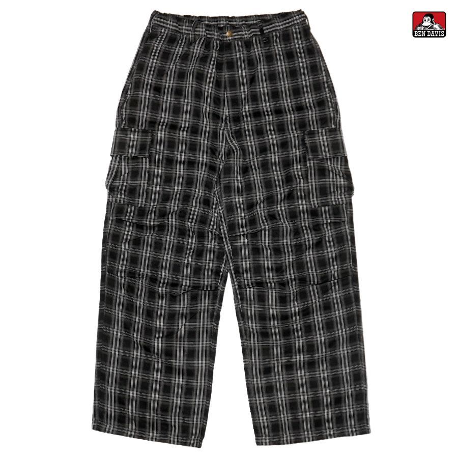 BEN DAVIS SNOW WORKERS CHECKER PANTS BLACK M L XL ベンデイビス 通販 メンズ 大きいサイズ ツイルパンツ チェックパンツ チェッカーパンツ カーゴパンツ ロングパンツ ワイドシルエット ワイドストレート