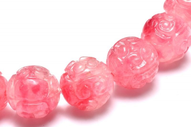 １点物 繊細彫刻 高発色 ロードナイトシリカ 10.5mm マニ車 ブレスレット パワーストーン 天然石 _MA9760