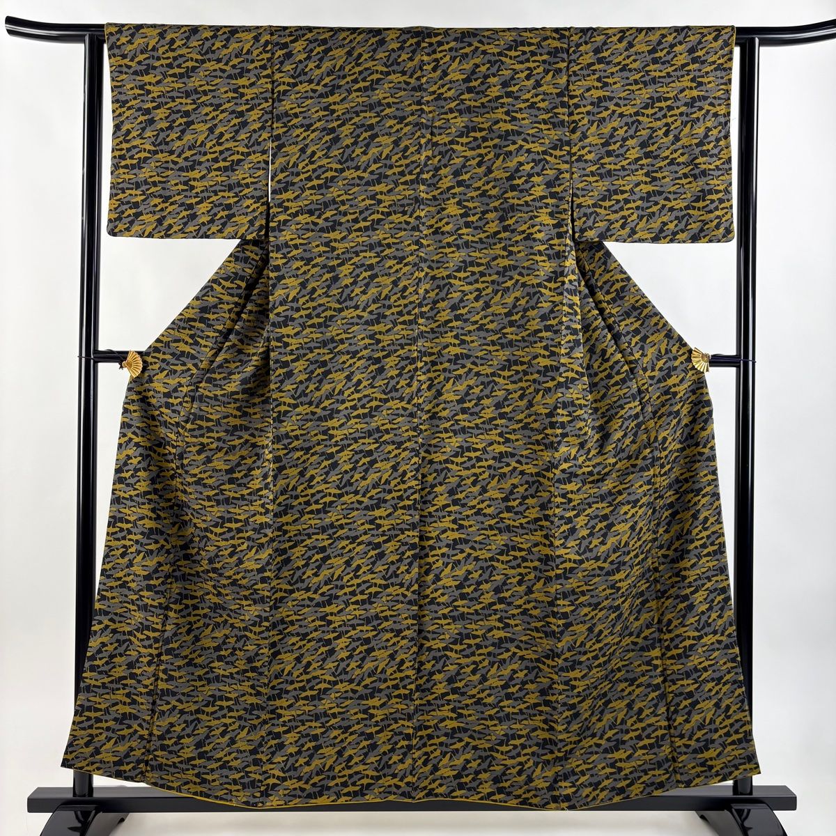 小紋 身丈156.5cm 裄丈61.5cm S 袷 鶴 墨色 正絹