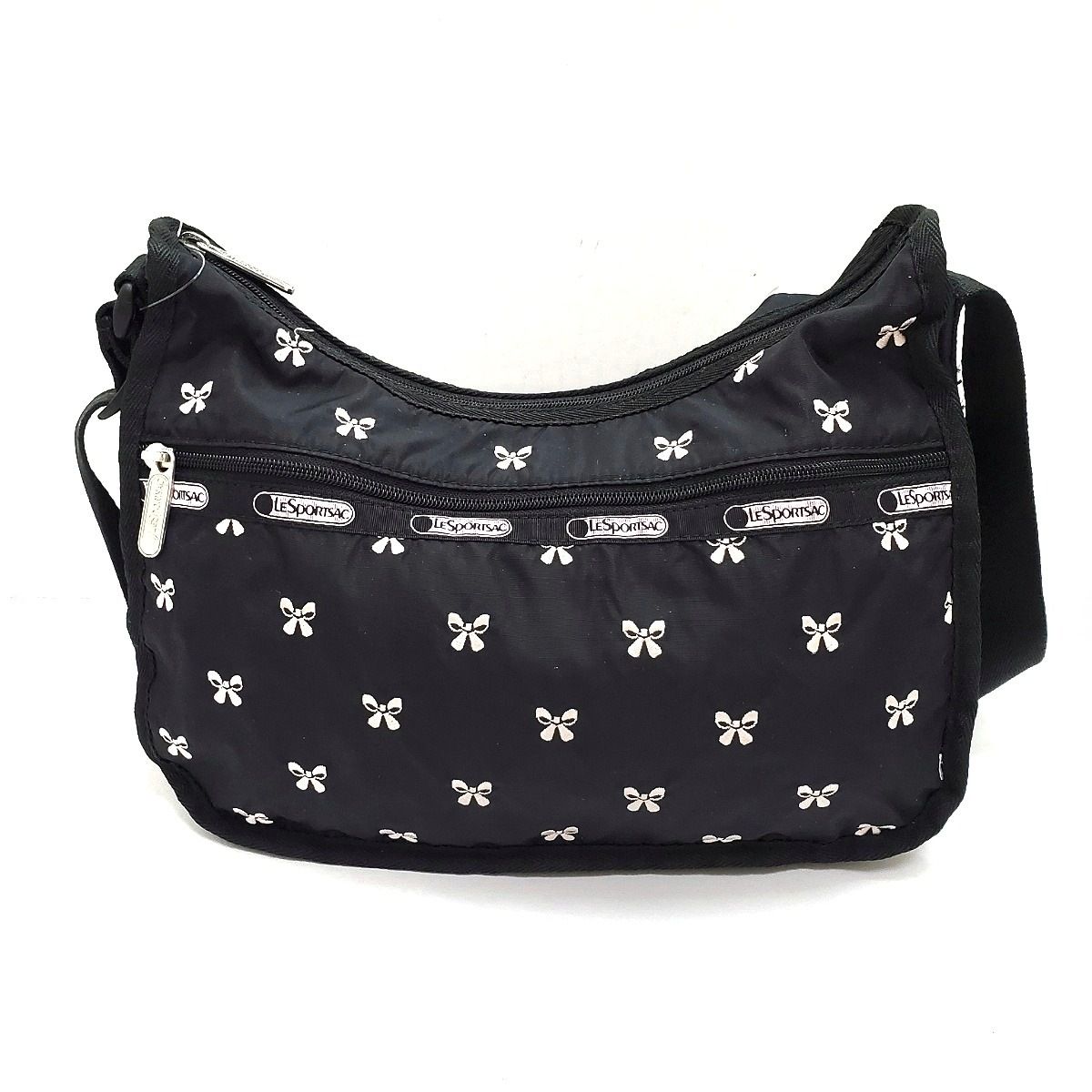 レスポートサック リボン結び 刺繡 ブラック ショルダーバッグ ポーチ付き レスポートサック リボン結び 刺繡 ブラック ショルダーバッグ