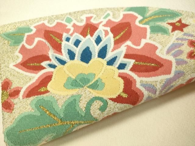 平和屋着物▽爪掻き本綴れ 八寸名古屋帯 地紙更紗文 金糸 正絹 逸品 未