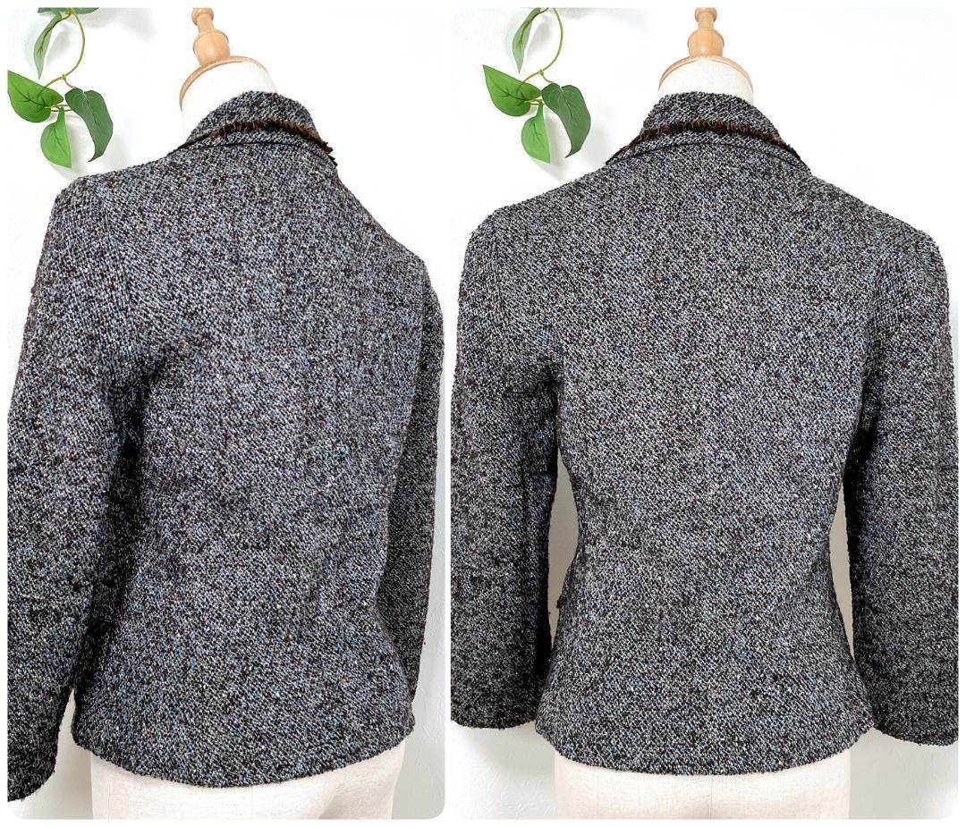 タグ付き　ヒロコビス　ツイードジャケット セール】 ファンシーツイードジャケット （ノーカラージャケット
