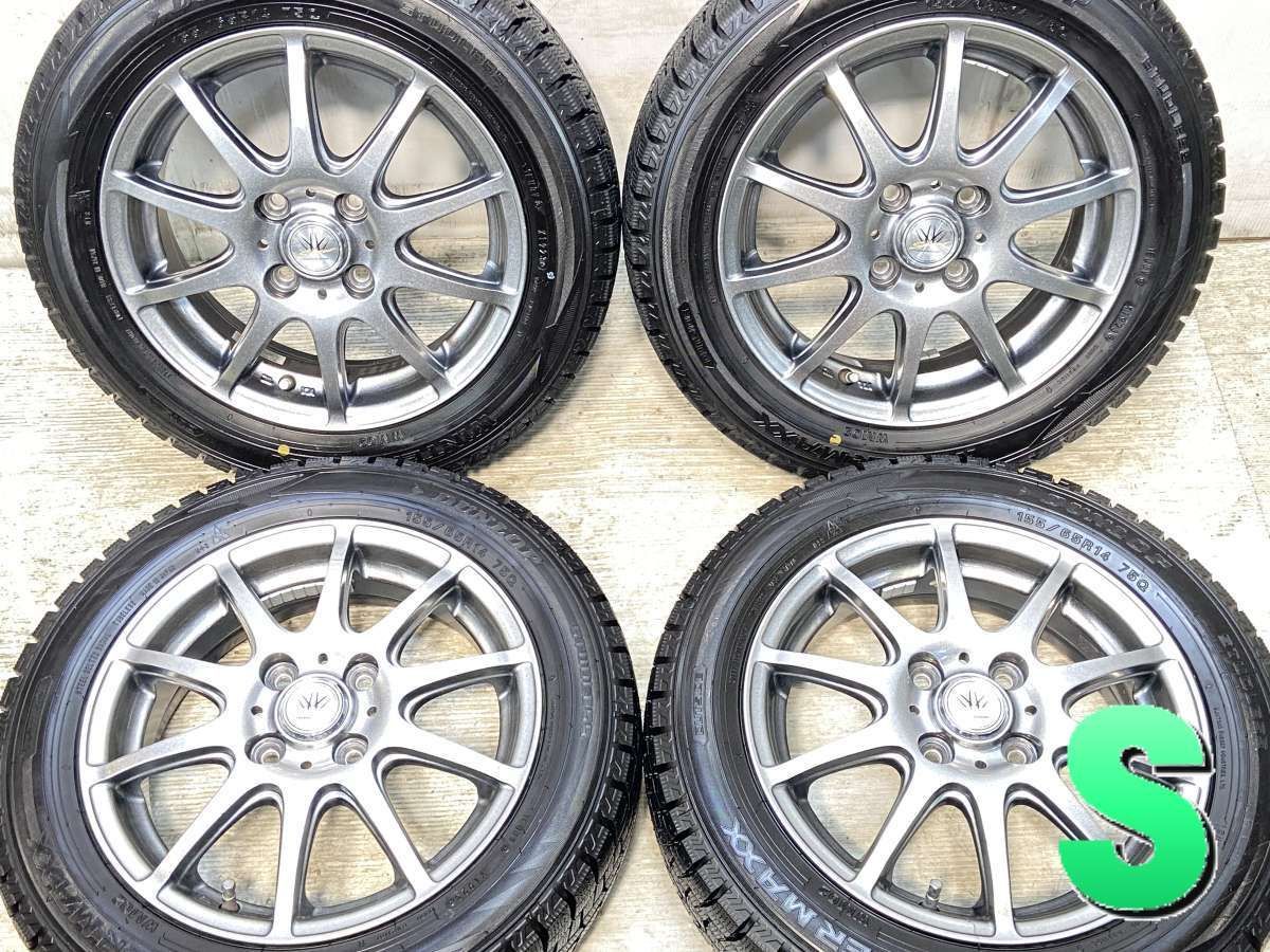 155/65R14  nダンロップ ウィンターマックス WM02 n　 LOXARNY SPORT n14x4.5 45 100-4穴 n中古タイヤ スタッドレスタイヤ ホイールセット 4本セットn w14250207005