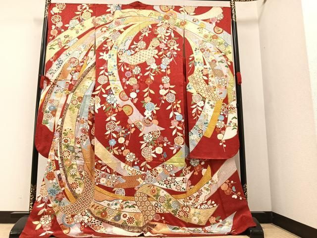 平和屋着物○豪華振袖 駒刺繍 吉祥草花文 金彩 正絹 逸品