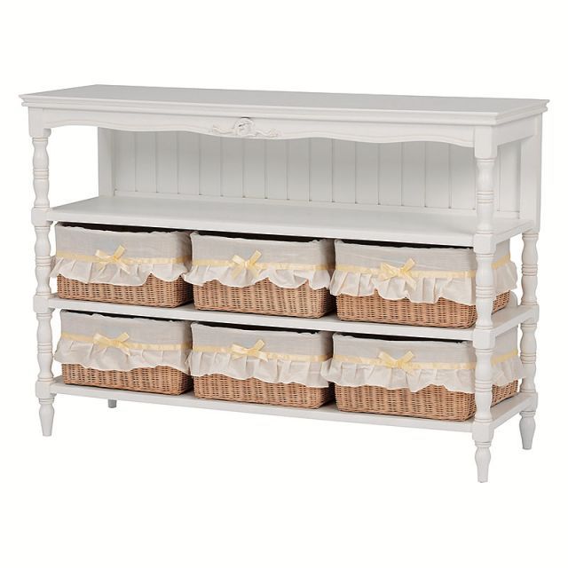 中古美品 ハンプトン アンティーク調かご付きラック 白 ホワイト 楽天