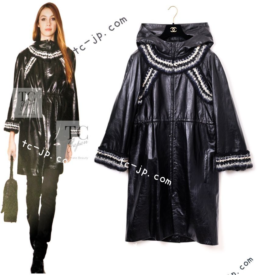 専門店では シャネル コート ブレイド 黒 レザー ラム ブラック CHANEL ジャケット・アウター