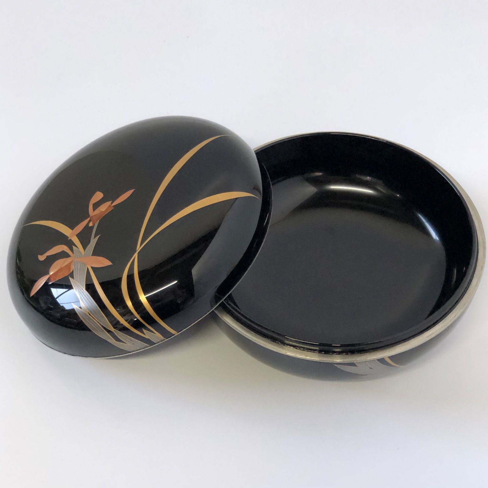漆芸 漆器 菓子入 小物入れ 黒 菓子器 黒塗沈金 黒塗 お菓子入れ