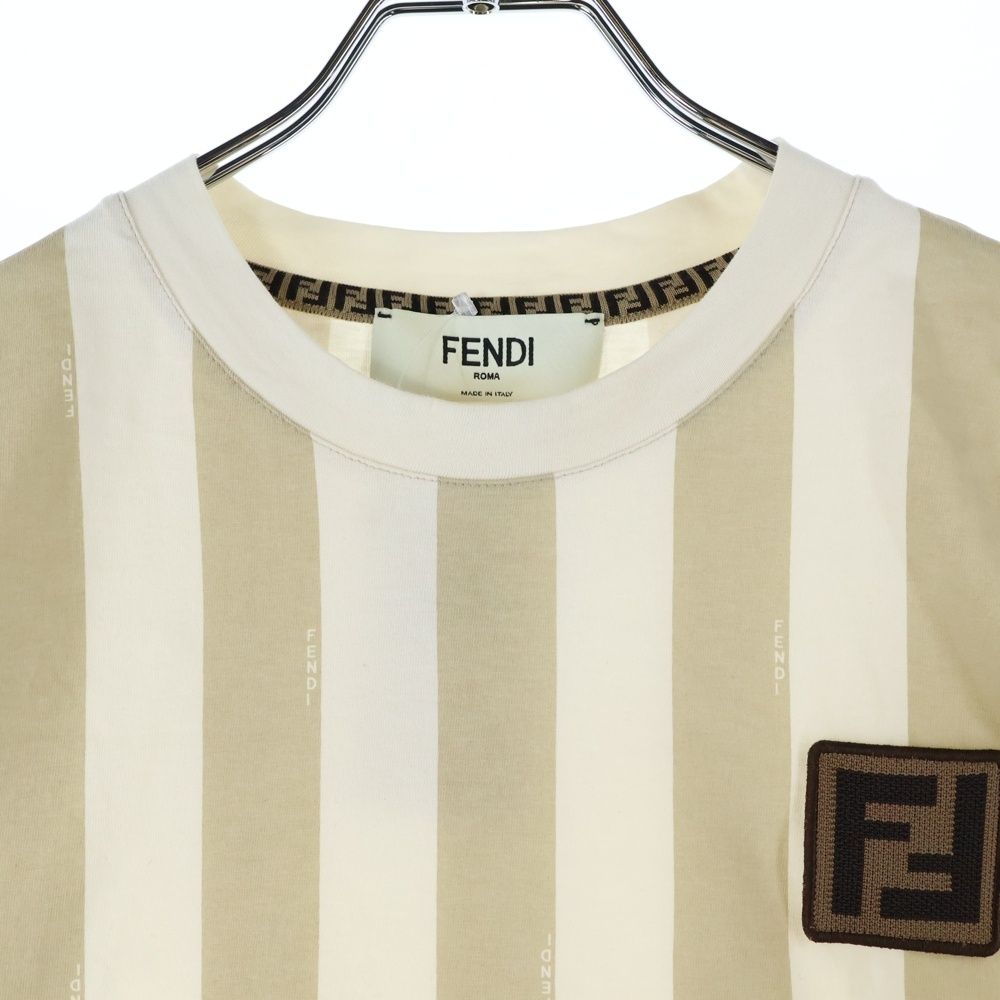  FENDI フェンディ 24 SS ペカン ストライプ クルーネック 半袖Tシャツカットソー ブラウン ベージュ レディース FS 9662 半袖(Tシャツ) Tシャツ カットソー