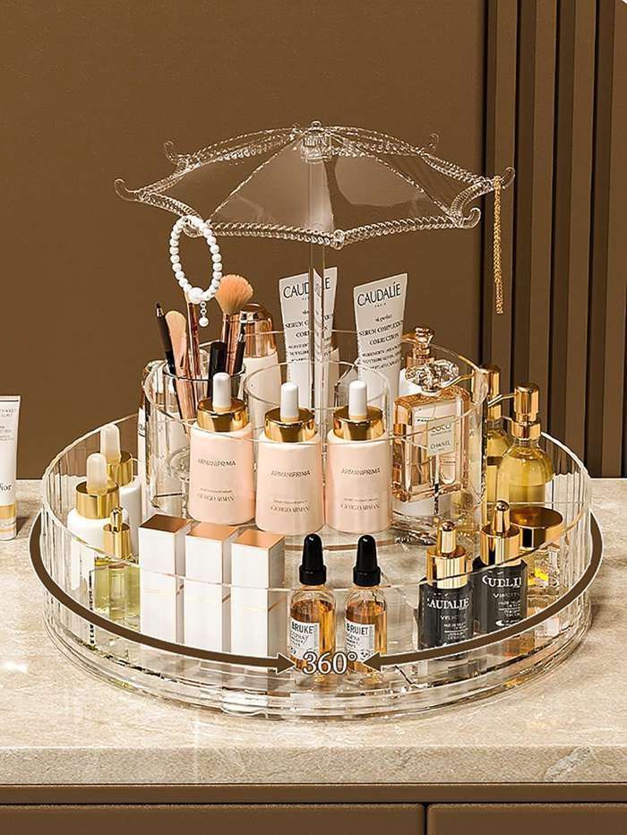 おしゃれ 回転 360度回転式 透明化粧品ケース コスメ収納 大容量