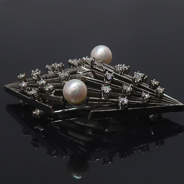 美品 MIKIMOTO ミキモト K14WG ダイヤ パール 帯留め ブローチ K14 WG ...