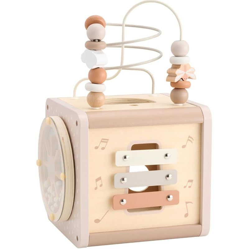 LabelLabel レーベルレーベル アクティビティキューブ 木製 おもちゃ ルーピング 型はめ 赤ちゃん 1歳 2歳 誕生日プレゼント 男の子 女の子 木のおもちゃ 知育玩具 ラテ