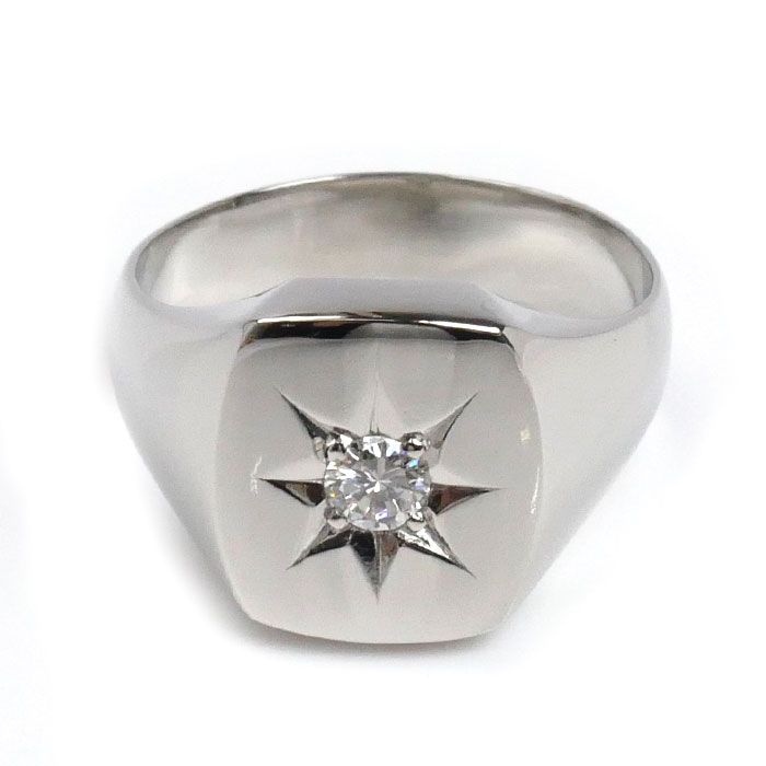 Pt850プラチナ 印台 リング・指輪 ダイヤモンド0.22ct 20号 17.2g