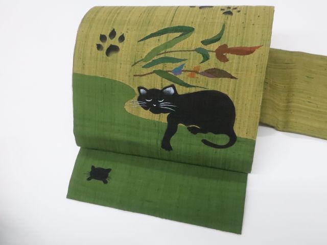 510mn38◇岡重 インド象 変わり縞ちりめん 名古屋帯◇美品 510mn38◇岡重