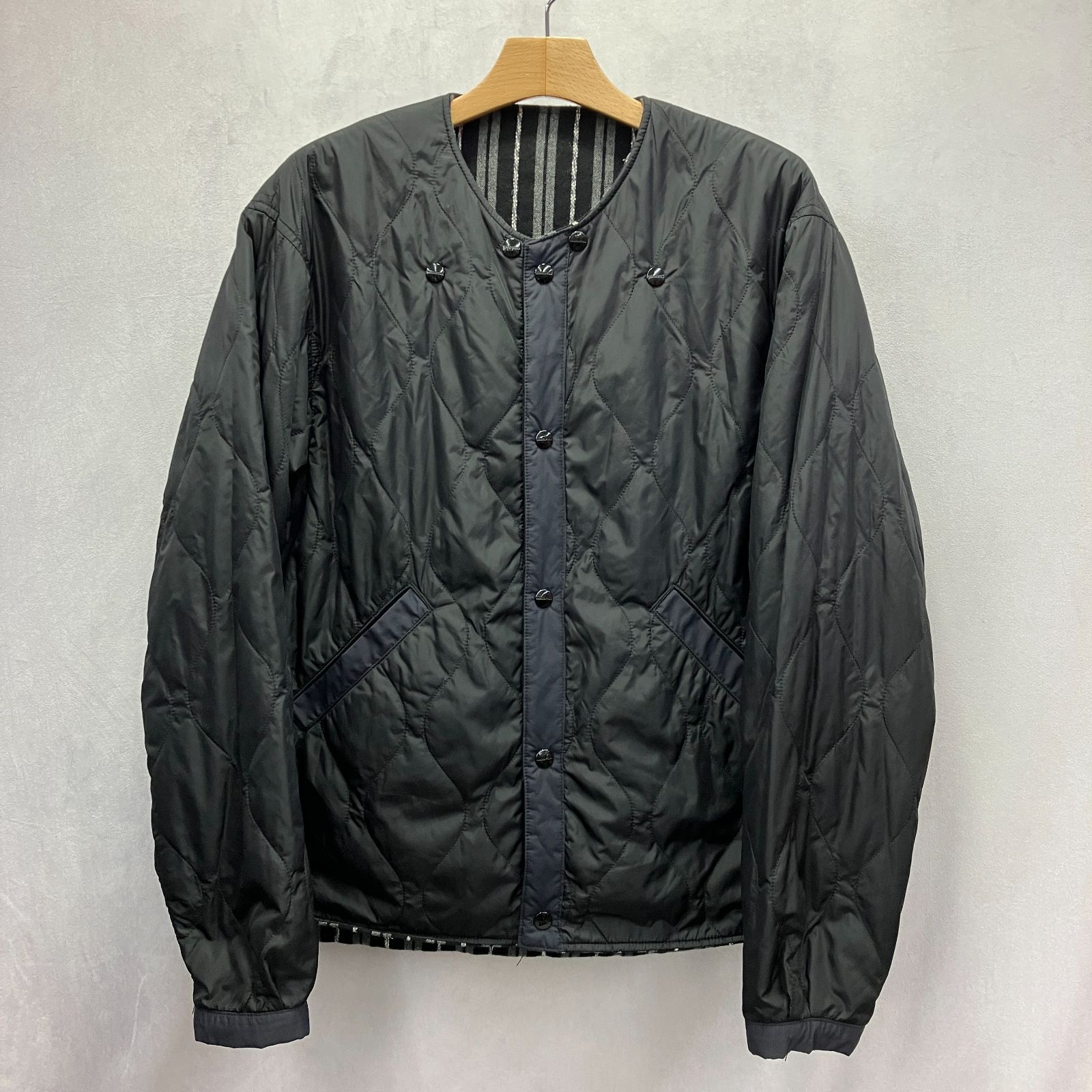 SASSAFRAS ササフラス リバーシブル キルティング ジャケット L ブラック ストライプ メンズ