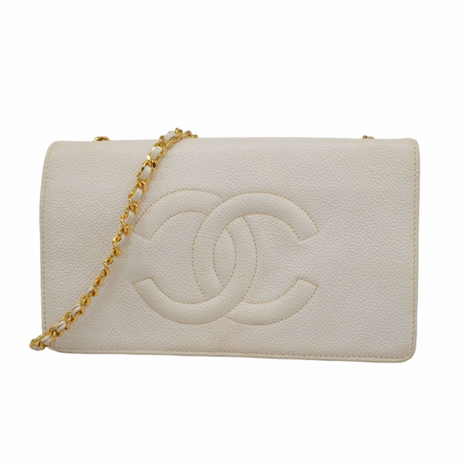 シャネル Chanel シャネル ショルダーウォレット チェーンショルダー キャビアスキン ホワイト レディース