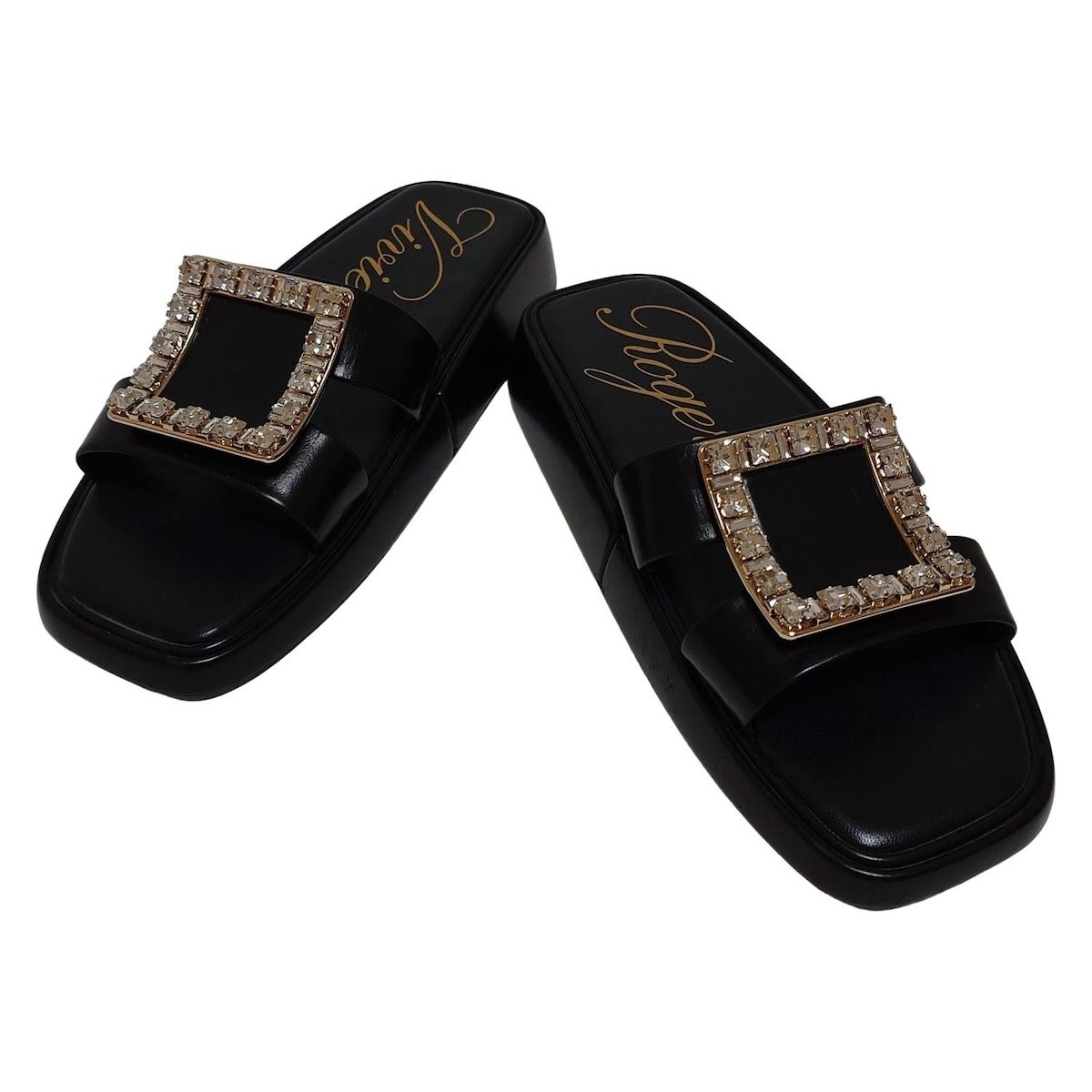 RogerVivier ロジェヴィヴィエ サンダル 39 レディース - 黒 ビジュー レザー