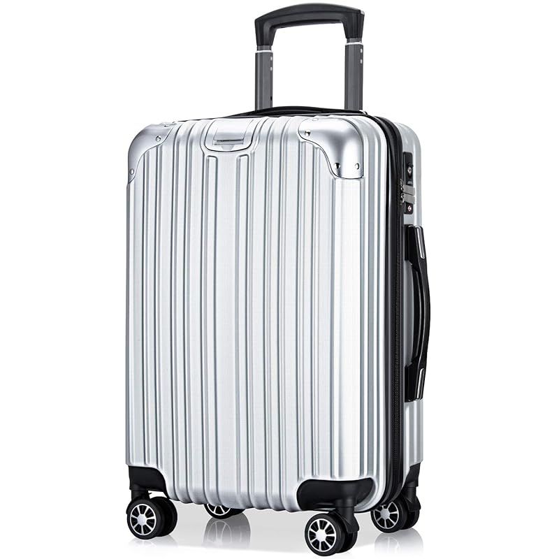 【在庫セール】[VARNIC] スーツケース キャリーバッグ キャリーケース 機内持込 超軽量 大型 静音 ダブルキャスター 耐衝撃 360度回転 TSAローク搭載 ファスナー式 旅行 ビジネス 出張 (シルバー