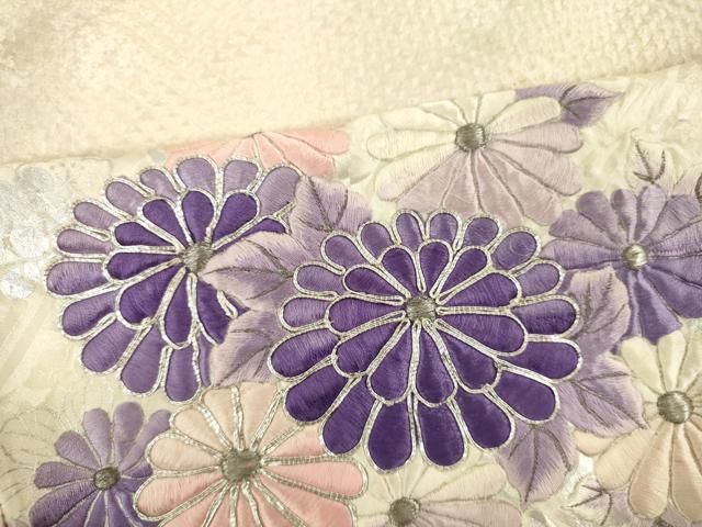 豪華振袖 絞り 銀駒刺繍 片輪車花筏文 銀彩 やまと誂製 逸品