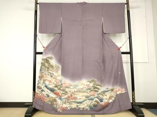 平和屋着物▽豪華色留袖 単衣 風景文 暈し染め 銀彩