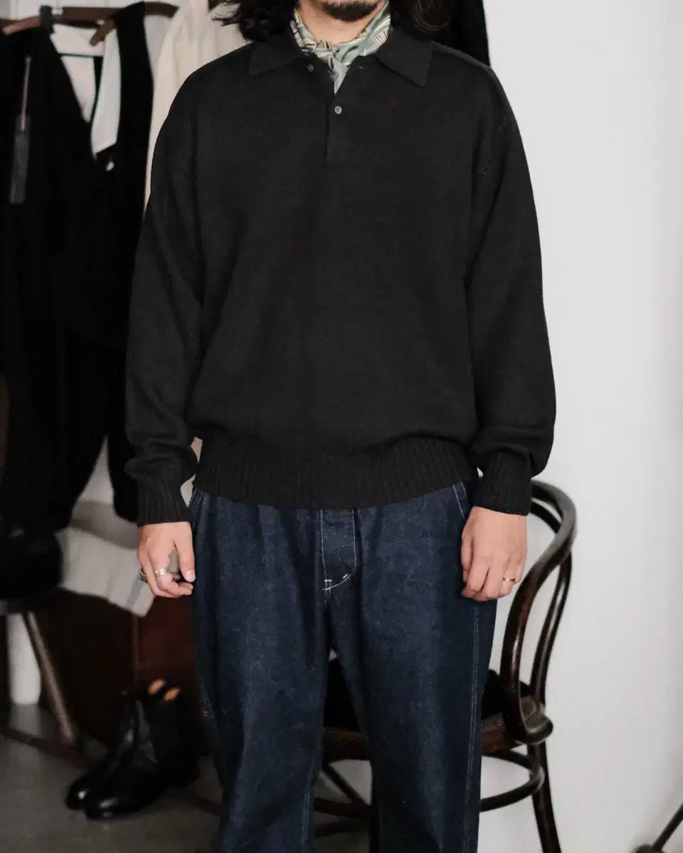 2 ピッグベル 24FW ウール アルパカ ニット セーター ポロ セーター グラファイト