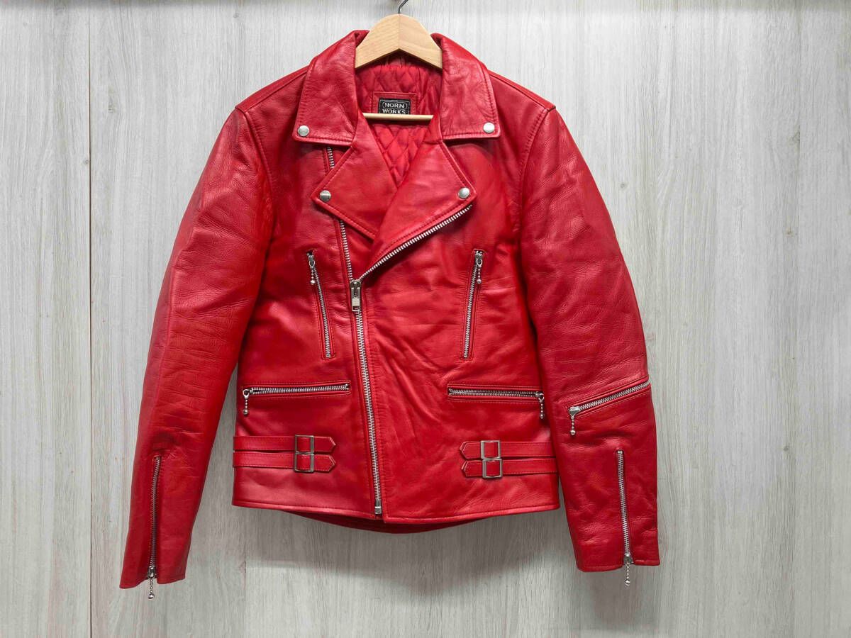 極美品 HORN WORKS サイズLL ダブルライダース 牛革 レザー レッド 極美品 HORN WORKS サイズLL ダブルライダース 牛革 レザー レッド