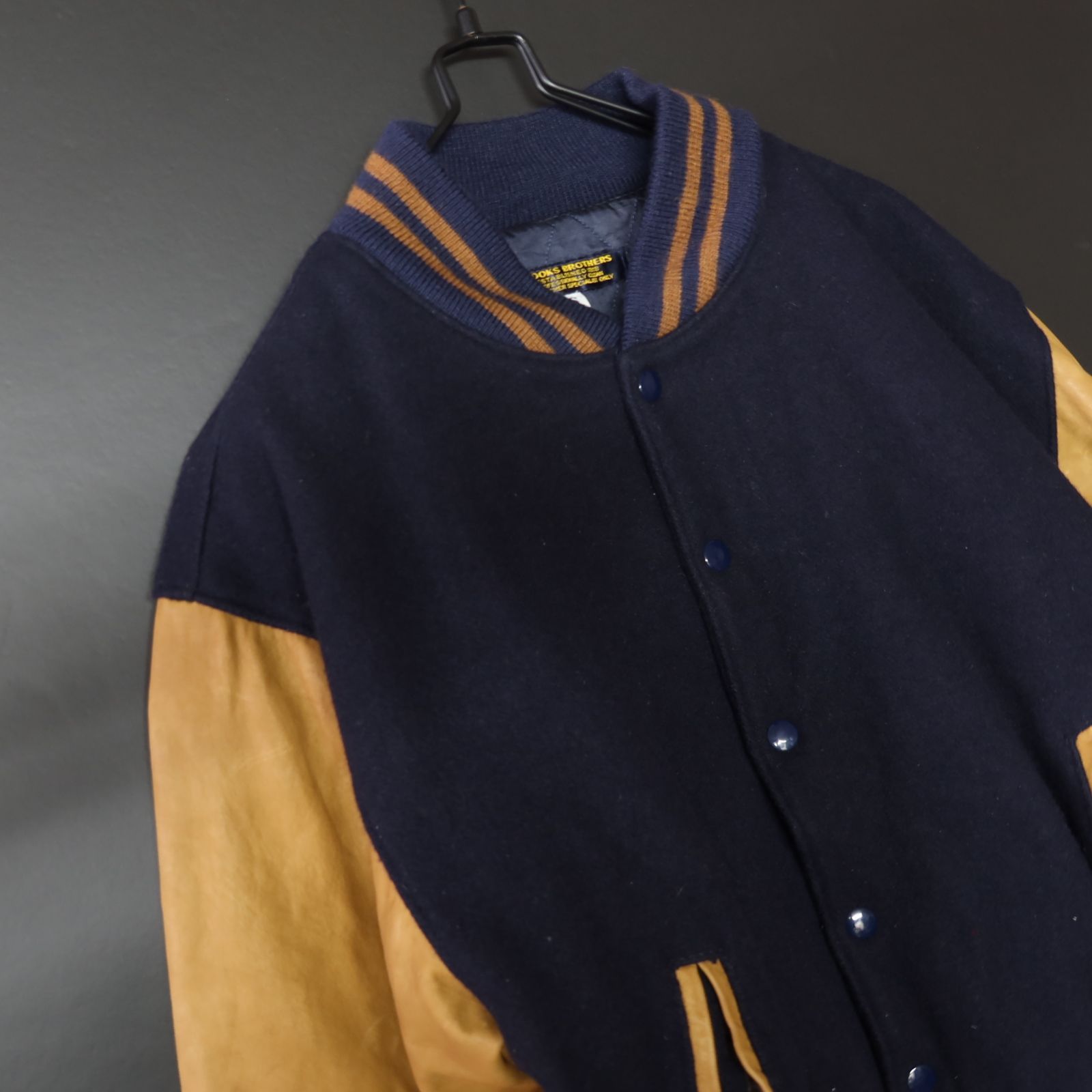 80s～ Vitnage US古着☆Brooks Brothers ブルックスブラザーズ スタジアムジャケット スタジャン レザー袖 USA製  SIZE S ネイビー ブラウン 80's 80年代 希少アイテム