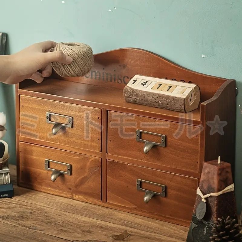 ヴィンテージ ガラス 戸棚 チェスト 小引き出し 小物入れ 昭和レトロ 収納便利 SNS話題 引き出し収納 アンティーク調 アンティークウッド