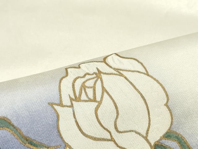 平和屋着物●染色作家　田中文子　太鼓柄袋帯　手描き　バラ　薔薇　金彩　正絹　逸品　DAAY0125ob 平和屋着物○染色作家 田中文子 太鼓柄袋帯 手描き バラ 薔薇 金彩