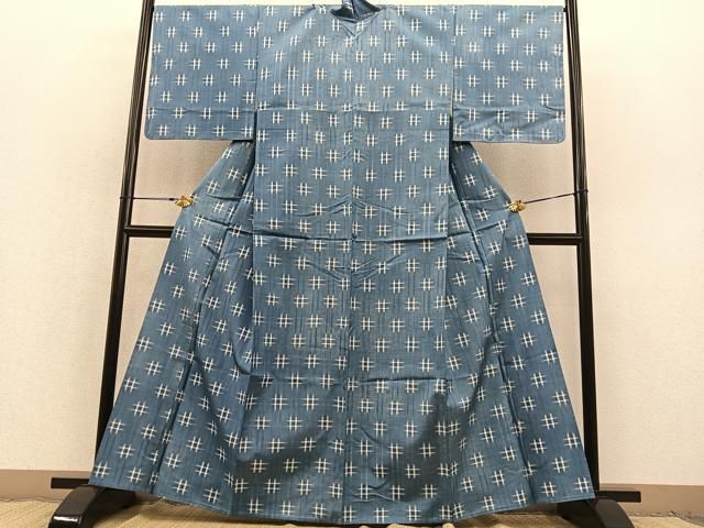 平和屋着物▽上質な紬　単衣　井桁絣　正絹　逸品　BAAT1128hv 平和屋着物▽上質な紬 単衣 井桁絣 正絹 逸品 BAAT1128hv