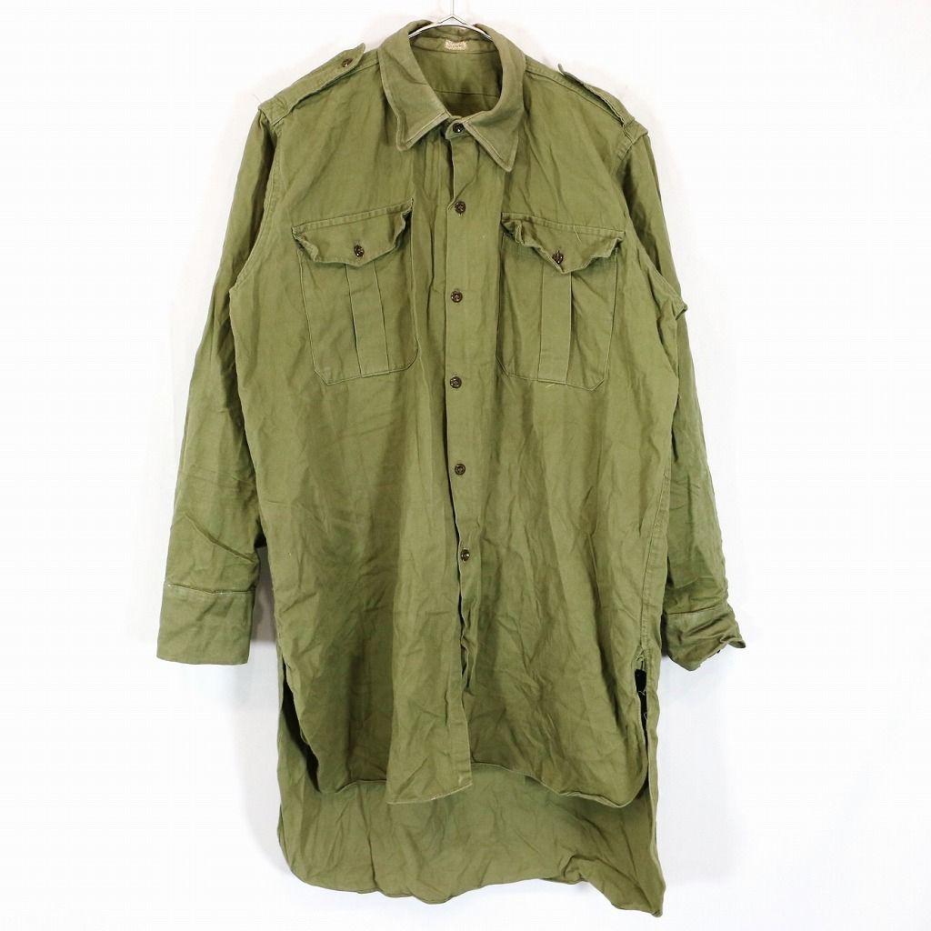 SALE/ 50年代 ベルギー軍実物 BELGIAN ARMY オフィサーシャツ 長袖 フォーマル マチ付き グランパ オリーブ (メンズ S相当)  N9777