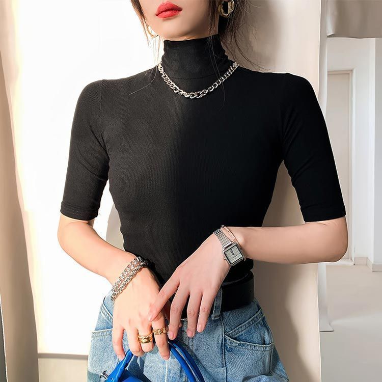 ハイネックトップス 五分袖カットソー カットソー ハイネック ハイネックtシャツ 全8色×5サイズ!tシャツ 半袖 tシャツ 送料無料 ハイネックトップス 全8色×5サイズ!tシャツ 5分袖tシャツ dkhsh592027