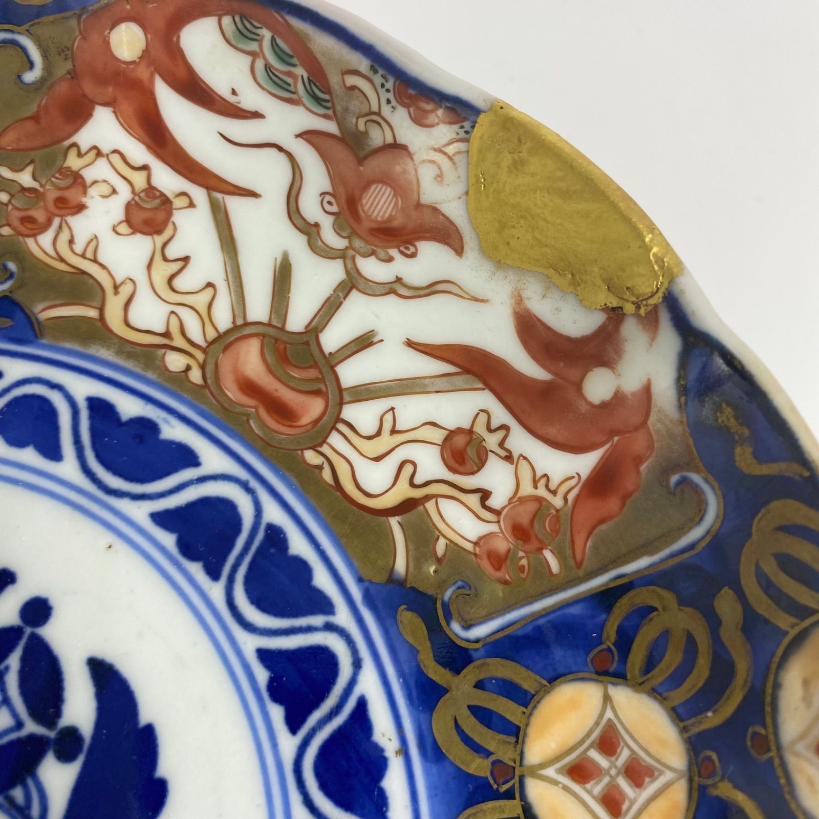 希少 古伊万里 長春富貴 印判 金継ぎ有 アンティーク色絵皿 ペア