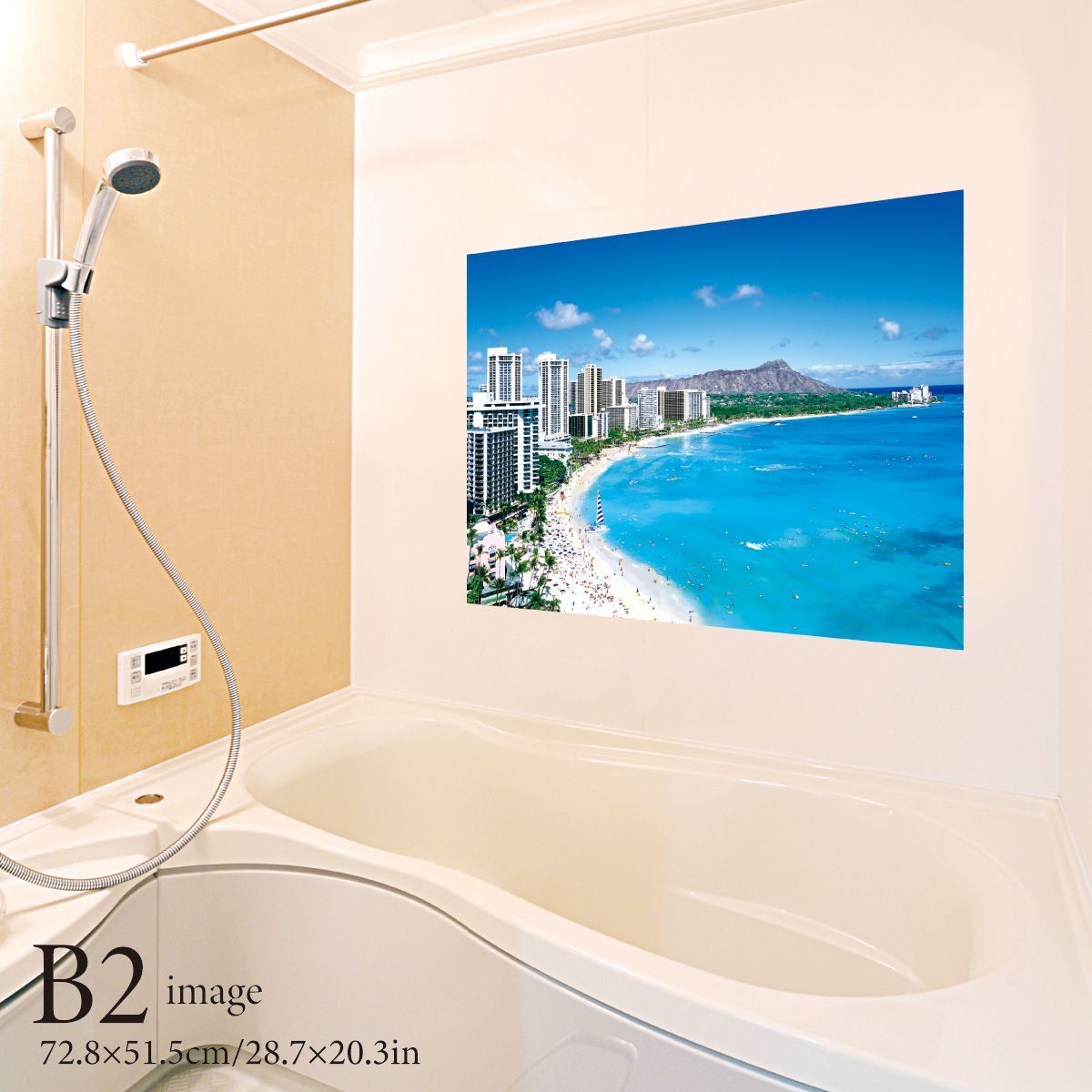 ワイキキビーチとダイヤモンドヘッド B2サイズ お風呂ポスター 防水ポスター