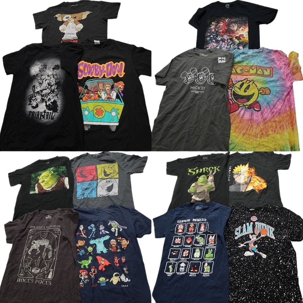 古着卸 まとめ売り キャラクター 半袖Tシャツ 14枚セット メンズ S ナルト ディズニー タイダイ柄 鬼滅の刃 グレムリン 古着 NC3879
