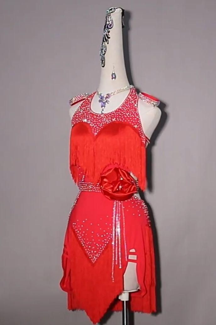 ラテンドレス ダンス ワンピース フリル ストーン オーダーメイド