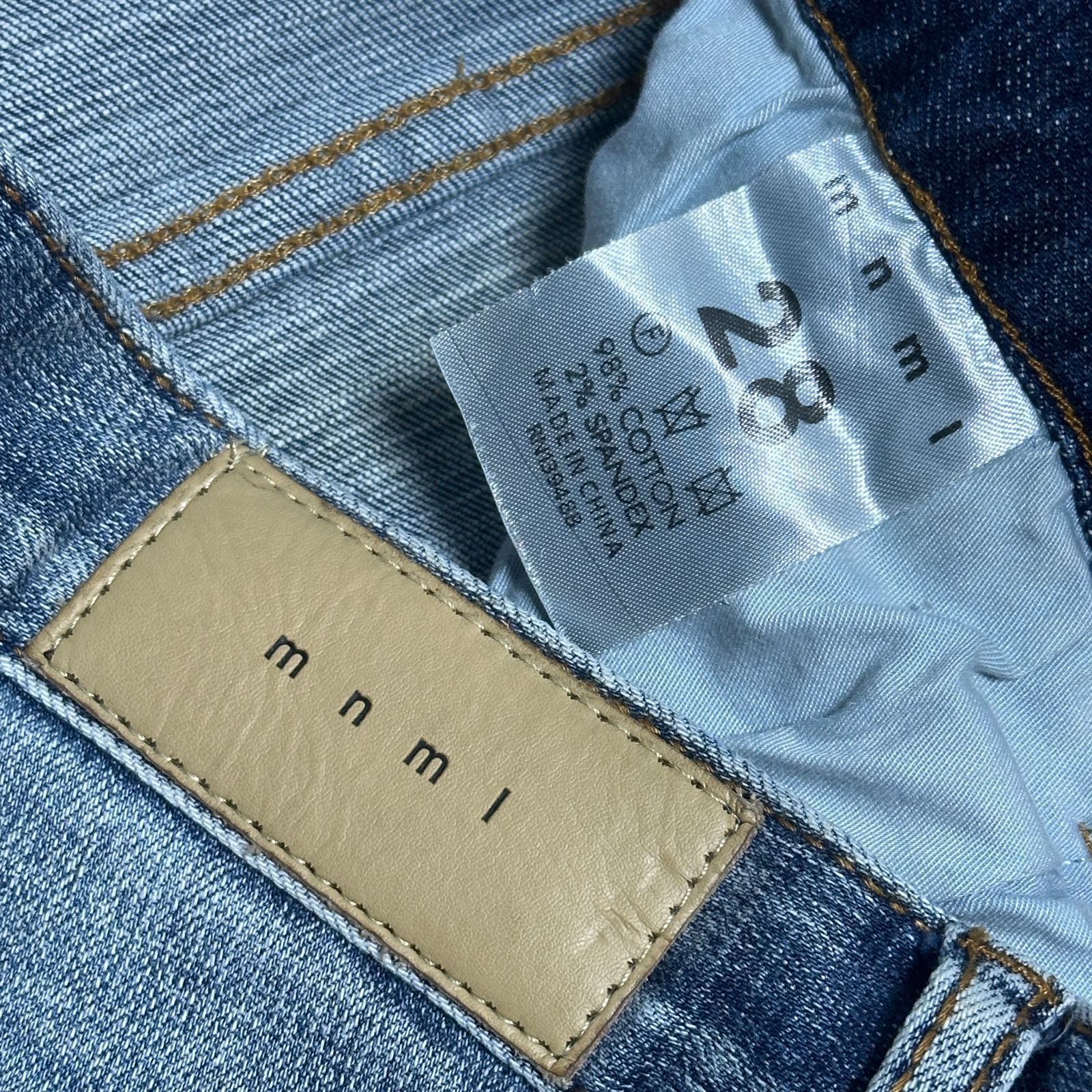スキニーデニム ライトブルー ダメージ加工 mnml スキニーデニム mnml
