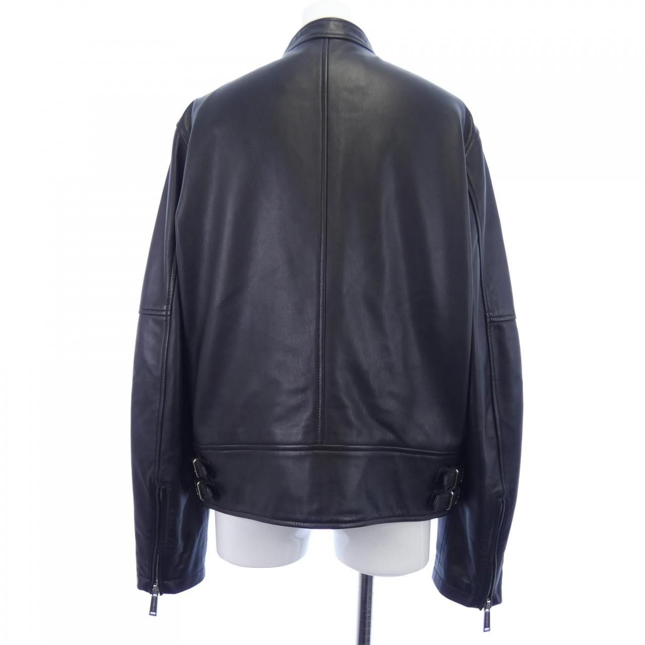 DSQUARED2 ベージュ レザー シングルライダースジャケット size48 Liugoo Leathers 本革 メッシュレザー 2ラインシングル