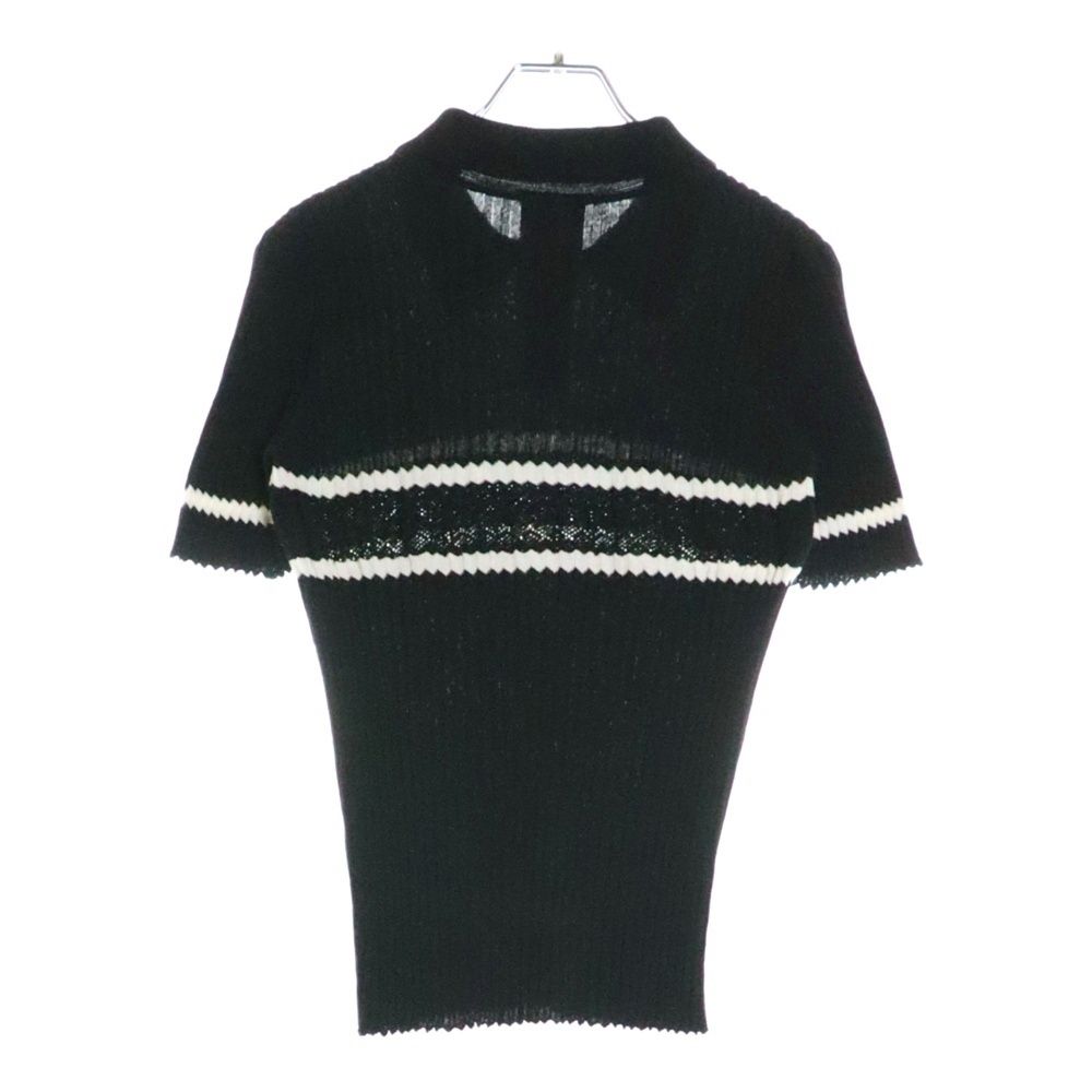 【最終お値下げ中‼️】CHANEL シャネル　半袖　開襟　ポロシャツ　ブラック CHANEL (シャネル) ココマークボタン ボーダー柄 コットンリブニット