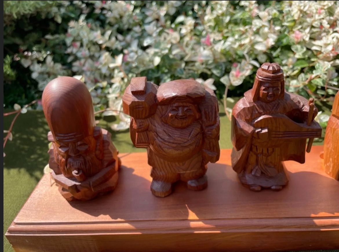 台座付き木彫り七福神 サイズ セール 9❌53❌17㎝（飾った状態) 木彫り