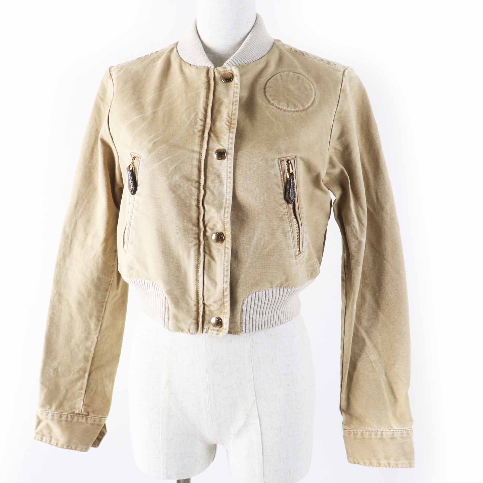 ◎LOUIS VUITTON ルイヴィトン 23SS 1AB74I コットン ウォッシュド加工 デニム クロップド丈 ボンバージャケット ベージュ 34 イタリア製 レディース
