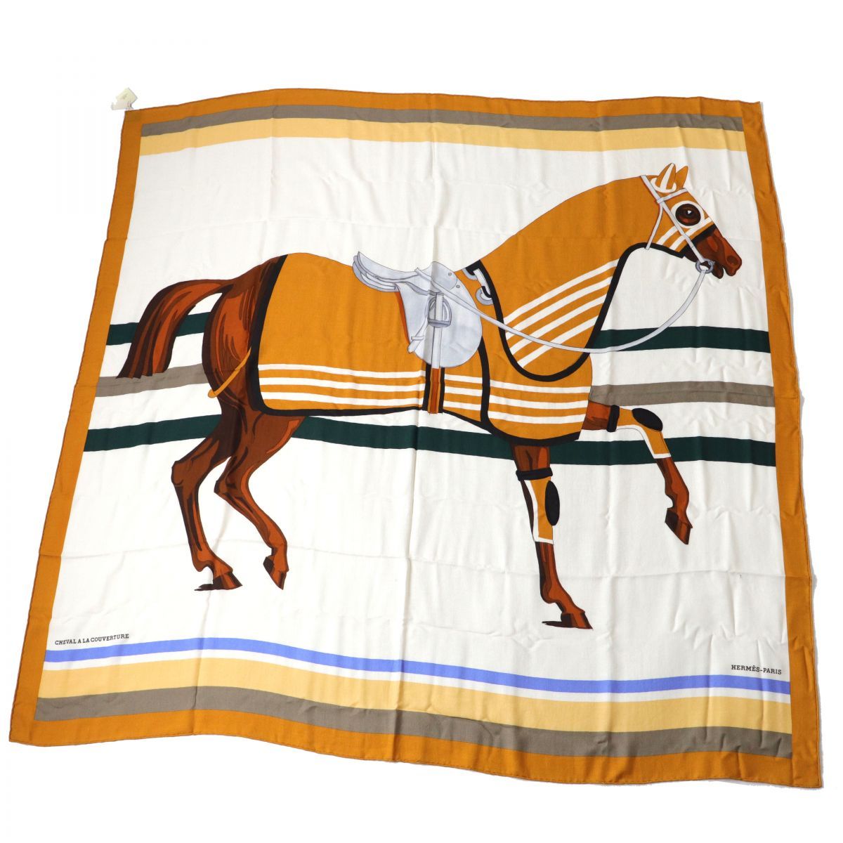 未使用品◎フランス製 HERMES エルメス カレ140 カレジェアン Cheval a la Couverture 馬着とともに カシミヤ×シルク  スカーフ 箱・タグ付